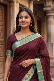 Burnt Rosewood Purple Mysore Crepe Silk Saree With Zari Border 10076242
