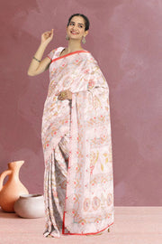 Cream Kalamkari Kantha Printed Malai Cotton Saree 10074904