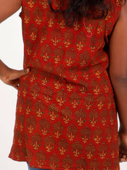 Red Ajrakh Printed Women Sleeveless Shirt 10077187