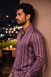 Purple Full Sleeve Vanaspathi Print Modal Silk Mens Shirt 10074061