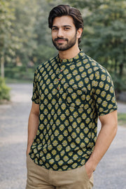 Ajrakh Cotton Men's Short Kurta With Slim-Fit Design & Front Pocket 10076897