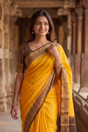 Mango Mist Yellow Mysore Crepe Silk Saree With Zari Border 10076241