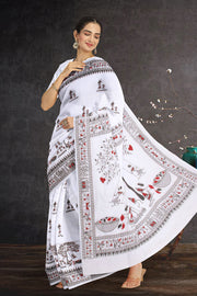 White Warli Print Bengal Cotton Saree 10075303
