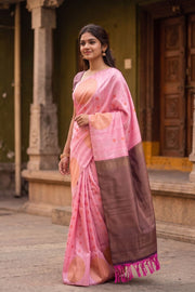 Pink Jute Weave Kanjivaram Vegan Silk Saree 10075707