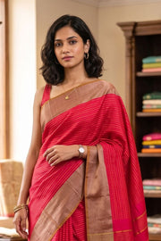 Pink Kanjivaram Vegan Silk Saree With Stripes Design 10076342