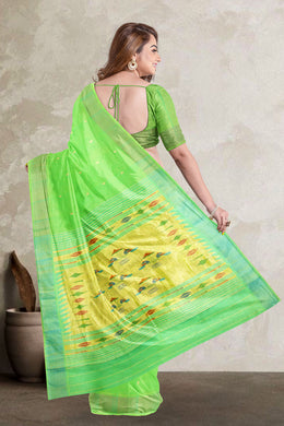 Neon Green Handloom Paithani Cotton Saree with Silk Pallu 10062508