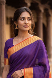Velvet Nightshade Purple Mysore Crepe Silk Saree With Zari Border 10076238