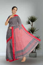 Grey Shantipur Tant Bengal Cotton Saree 10074977