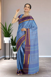 Blue Art Silk Kanjivaram Saree With Checks Design 10076325