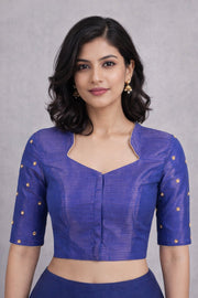 Blue Aari Embroidered Chanderi Silk Cotton Blouse 10068923