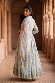 Blue Hand Block Printed Chaniya Choli With Kota Doria Dupatta 10066335