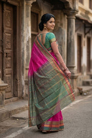 Pink Kanjivaram Pure Silk Saree With Rudrashtakam Border 10077895