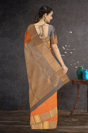 Orange Kanjivaram Vegan Silk Saree 10076026