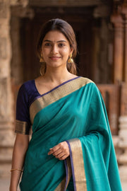 Sea Breeze Blue Mysore Crepe Silk Saree With Zari Border 10076234