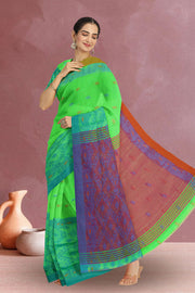 Green Bengal Handwoven Jamdani Style Cotton Saree 10075343