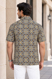 Black Half Sleeve Ajrakh Printed Cotton Mens Shirt 10071085