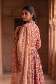 Maroon Hand Block Printed Cotton Chaniya Choli With Kota Doria Dupatta 10066327