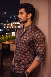 Black Full Sleeve Jahota Print Modal Silk Mens Shirt 10074384