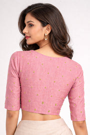 Pink Aari Embroidered Chanderi Silk Cotton Blouse 10068199