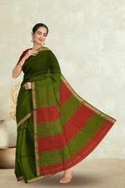 Green Maheshwari Silk Cotton Saree 10075239