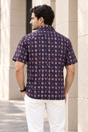 Brown Half Sleeve Jahota Printed Cotton Mens Shirt 10072990