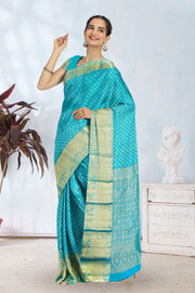 Topaz Blue Pure Zari Bridal Kanjivaram Silk Saree 10063064