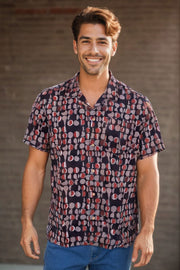 Black Half Sleeve Jahota Printed Cotton Mens Shirt 10074315