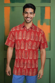 Maroon Half Sleeve Ajrakh Printed Cotton Mens Shirt 10071097