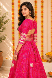 Pink Handcrafted Kota Doria Cotton Lehenga 10064752
