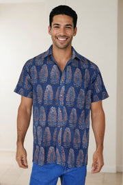 Blue Half Sleeve Ajrakh Printed Cotton Mens Shirt 10071096