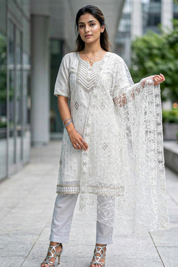Grey Sequin Embroidery Viscose Silk Salwar Suit 10076192