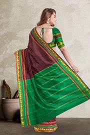 Kanjivaram Vegan Viscose Silk Saree Berry Chocolate Color and Traditional Design 10075540