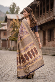 Beige Kani Printed Silk Saree 10077867