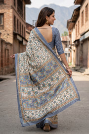White Kani Printed Silk Saree 10077868