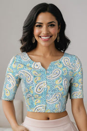 Blue Handblock Printed Cotton Blouse 10072515