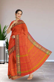 Orange Handloom Chettinad Cotton Saree Without Blouse 10075176