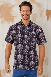 Black Half Sleeve Jahota Printed Cotton Mens Shirt 10074327
