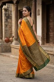 Saffron Orange Semi Mysore Crepe Silk Saree 10077807