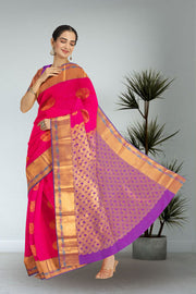 Magenta Kanjivaram Vegan Silk Saree with Contrast Pallu 10073887