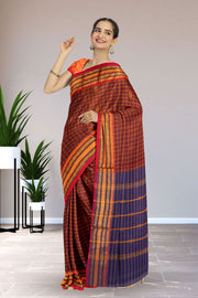Maroon Handloom Chettinad Cotton Saree 10075921
