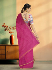 Magenta Pink Solid Style Kota Cotton Saree with Contrast Blouse 10074190