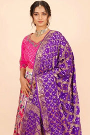 Pink Handcrafted Paithani Lehenga - 10065968