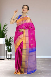 Hot Pink Pure Zari Kanjivaram Silk Saree 10059191