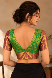Nature Glow Green Kanjivaram Silk Blouse With Floral Motifs and Floral Border 10076637