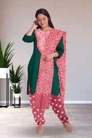 Green Bandhani Mukaish Embroidery 3 Piece Salwar Suit Material  10075472