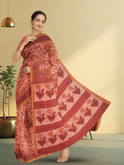 Melon Pink Vanaspathi Print Kota Cotton Saree 10074196