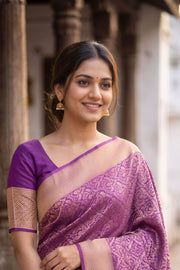 Twilight Violet Mysore Crepe Silk Saree With Brocade Design And Zari Border 10076661