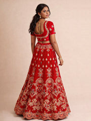  Red Net Silk Embroidered Lehenga 10076882