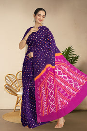 Purple Bandhani Mulmul Cotton Saree 10075498