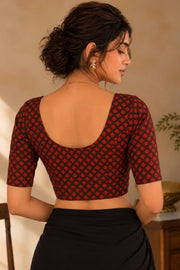 Maroon Indigo Hand Block Printed Cotton Blouse 10078154